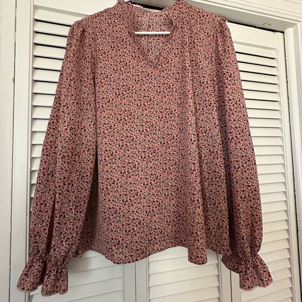 SHEIN Pink Floral Ruffle Sleeve Blouse